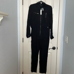 Olivaceous Black Utility Jumpsuit with Zip Front